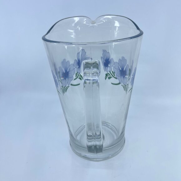 vintage crisa blue poppy glass pitcher with pour spout retro kitchenware - Picture 4 of 4